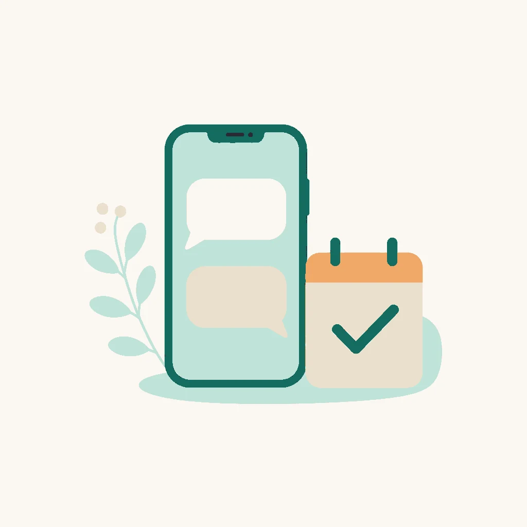 メッセージアプリの予約画面を表示したスマートフォンのイラスト